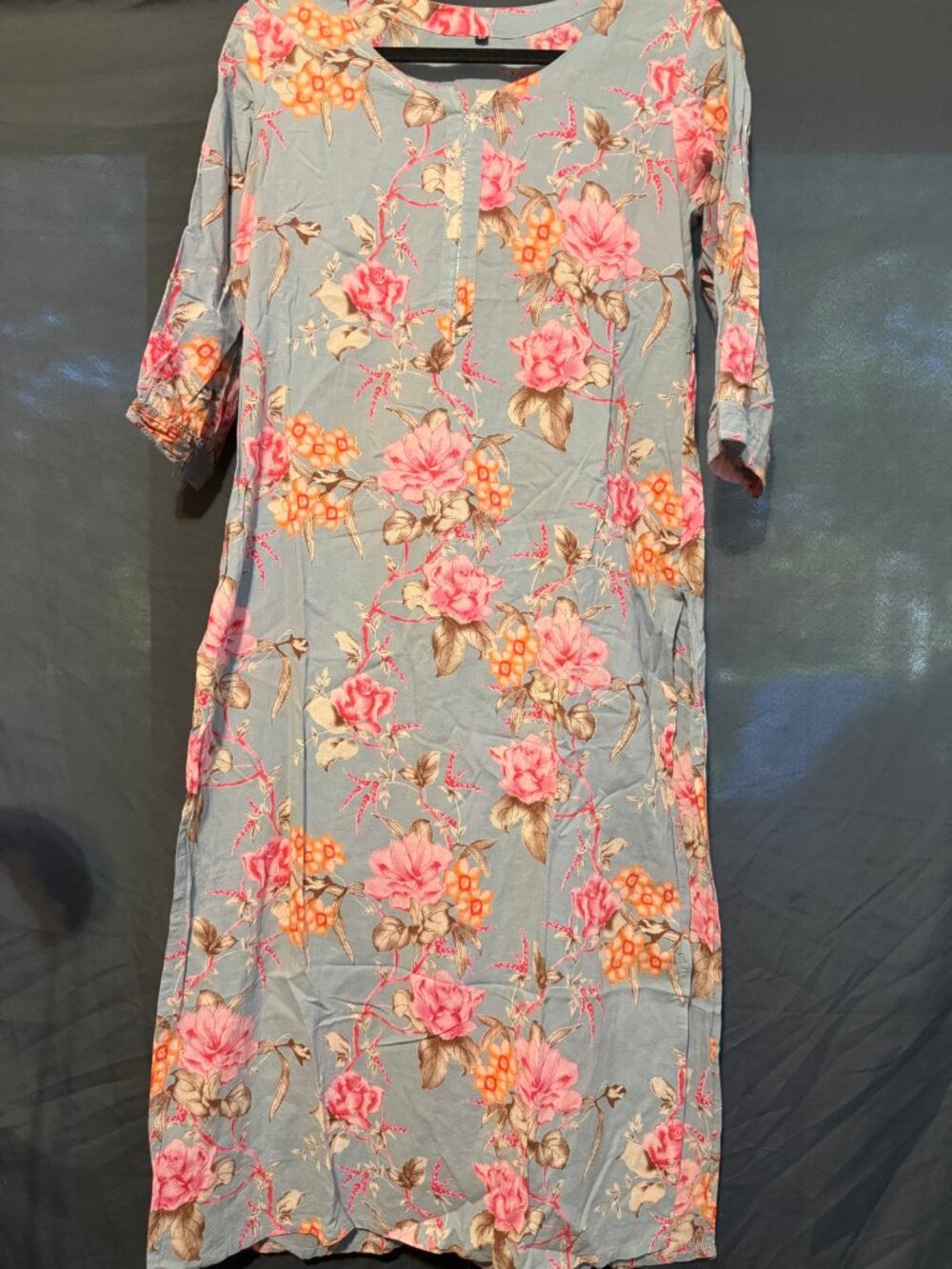 Blue Floral Kurti Tunic Top 38 M Flawed Wear